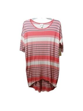 NWT LuLaRoe Irma Tunic Top Pink White Striped Oversized Hi-Low T-shirt XXS